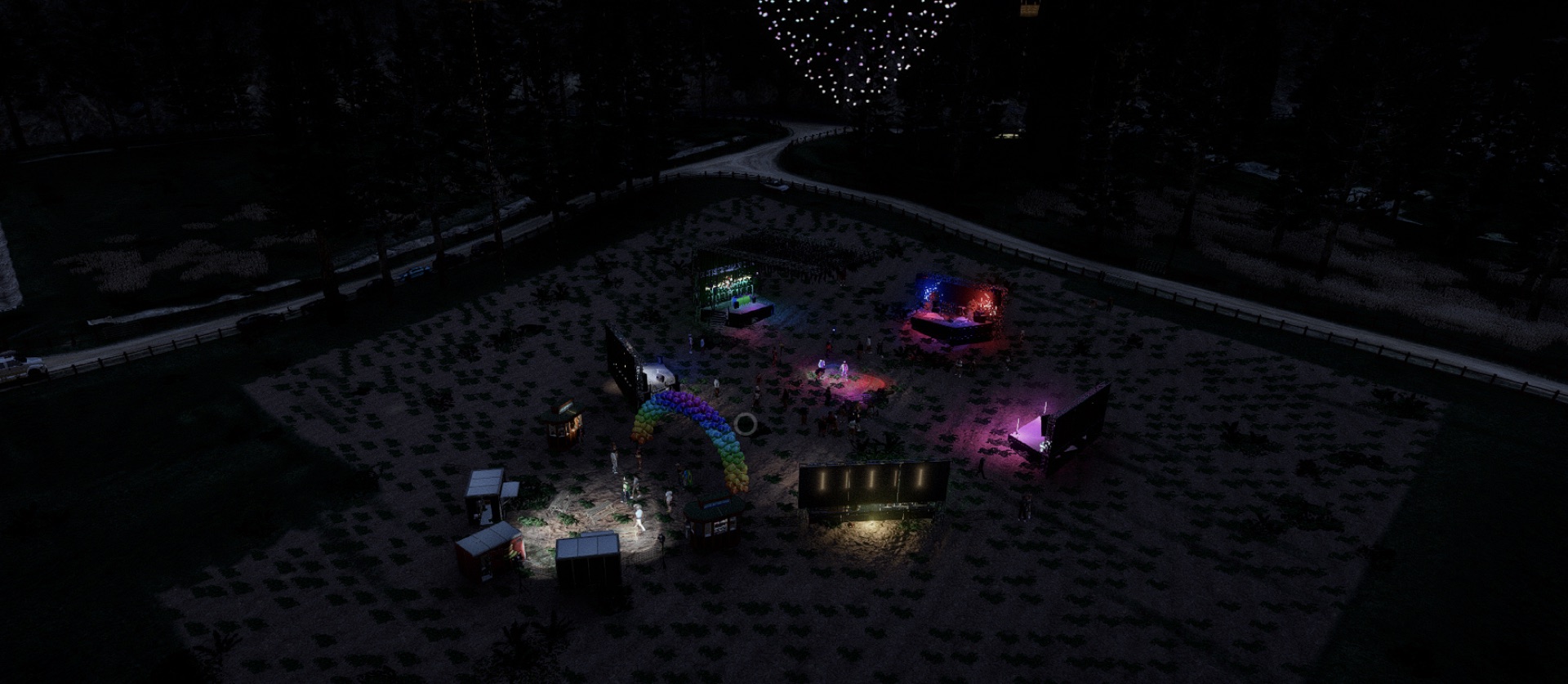 Aerial view of the West Fest grounds at night