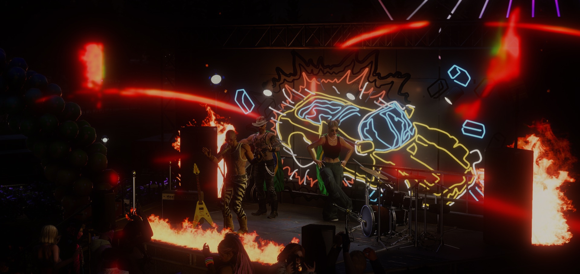 Live pyrotechnics during a stage performance